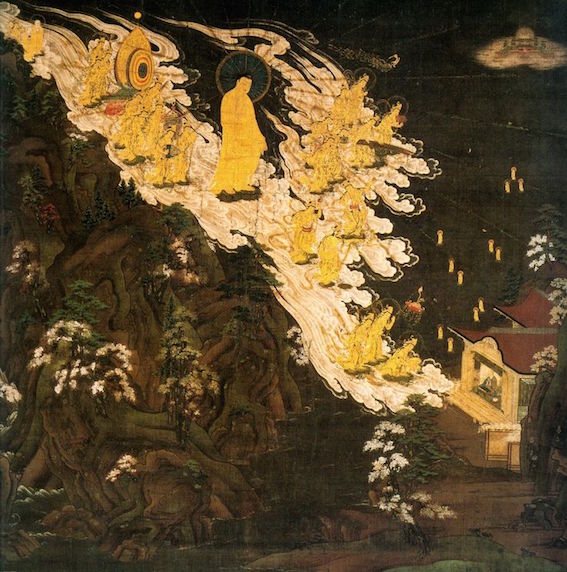 Amida Nijugobosatsu Hayaraikō-zu (The Hayaraigo - Amida and twenty-five Bodhisattvas coming to welcome), National Treasure from Chion-in, Kyōto Amida Nijugobosatsu Hayaraikō-zu (The Hayaraigo - Amida and twenty-five Bodhisattvas coming to welcome), National Treasure from Chion-in, Kyōto